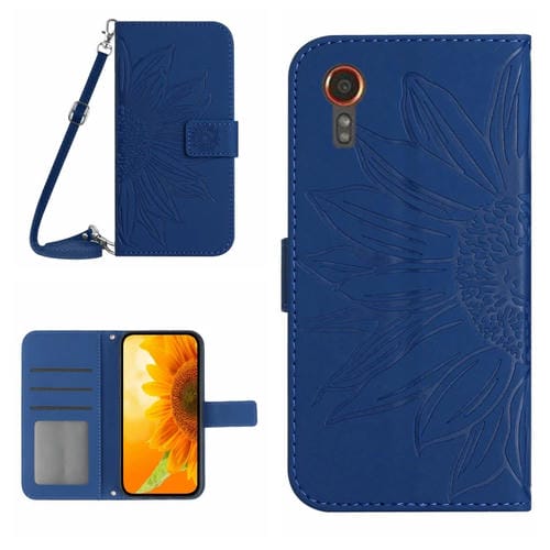 Funda de Cuero Samsung Galaxy Xcover 7 5G Skin Feel Sun Flower con Tapa y Cordón (Azul Oscuro)