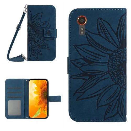 Funda de Cuero Samsung Galaxy Xcover 7 5G Skin Feel con Tapa En Relieve y Cordón (Azul Tinta)