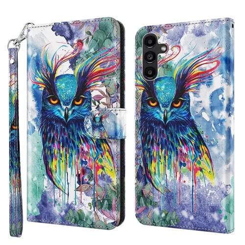 Funda de Cuero para Samsung Galaxy A05S con Tapa y Patrón de Pintura 3D (Búho de Acuarela)