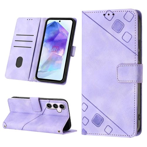 Funda para TelĂ©fono Samsung Galaxy A55 Cuero En Relieve SensaciĂłn de Piel (PĂșrpura Claro)