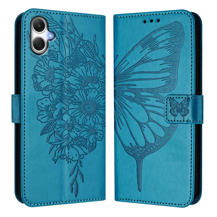 Funda de piel con diseño de mariposa en relieve para Samsung Galaxy A07 4G (azul)