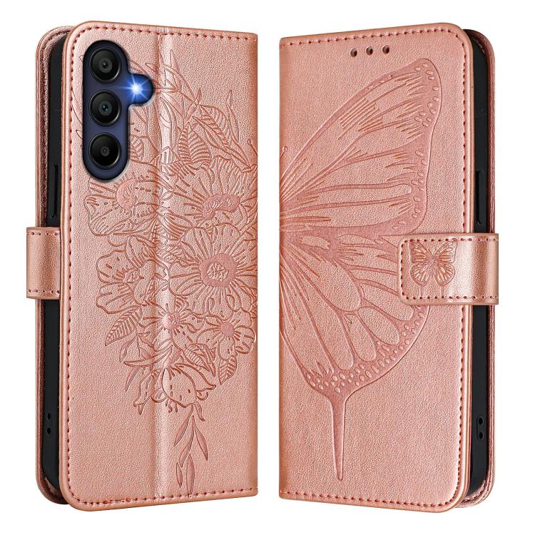 Funda de piel con diseño de mariposa en relieve para Samsung Galaxy A17 5G (oro rosa)