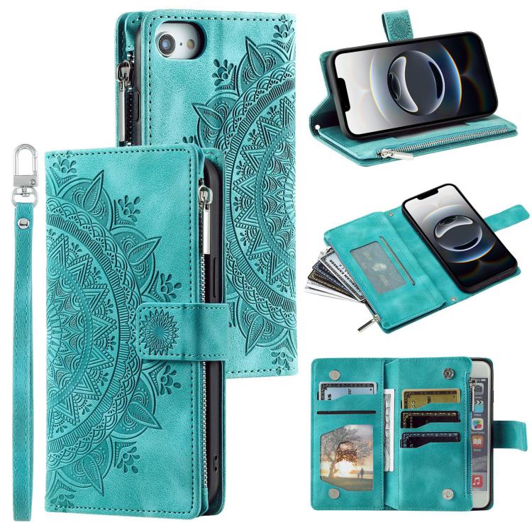 Funda de Cuero con Cremallera para iPhone 16E con Múltiples Tarjetas (Verde)