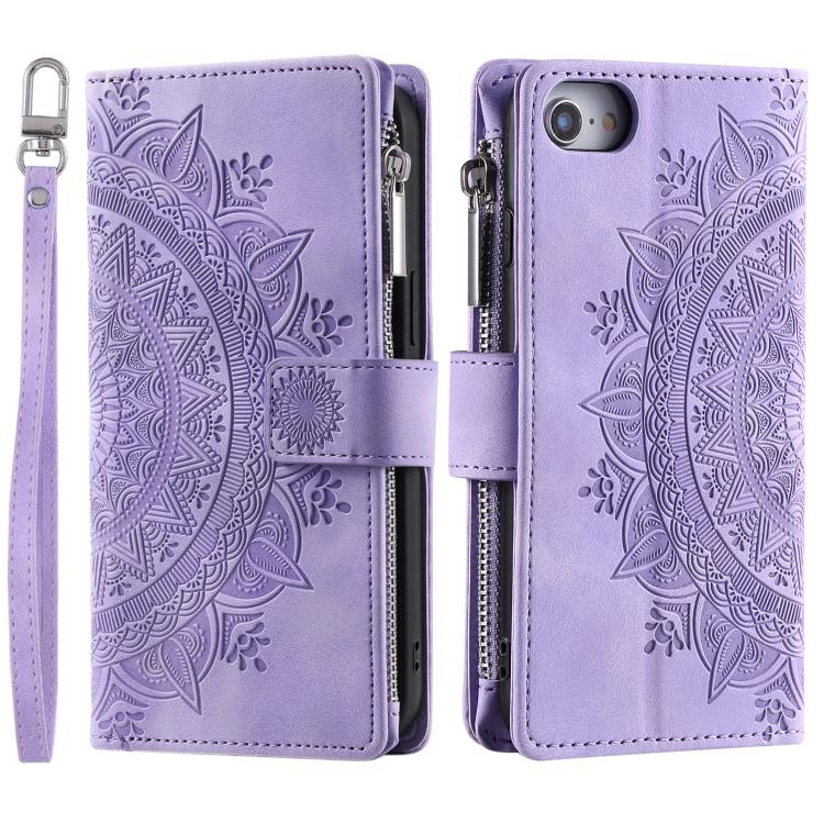 Funda de Cuero con Cremallera para iPhone 16E Múltiples Tarjetas (Morado)