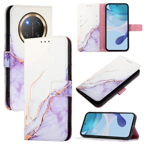 Funda de Cuero con Tapa y Diseño de Mármol para Honor X9C 5G Pt003 (Blanco y Morado)