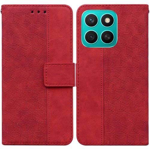 Funda de Cuero con Relieve Geométrico para Honor X8C 4G (Roja)