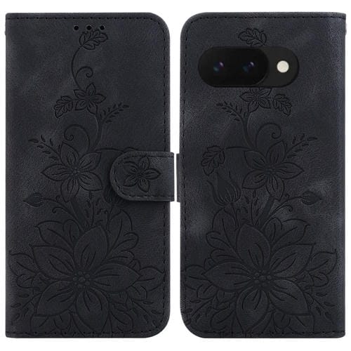 Funda de Cuero con Relieve de Lirio para Google Pixel 9A (Negra)