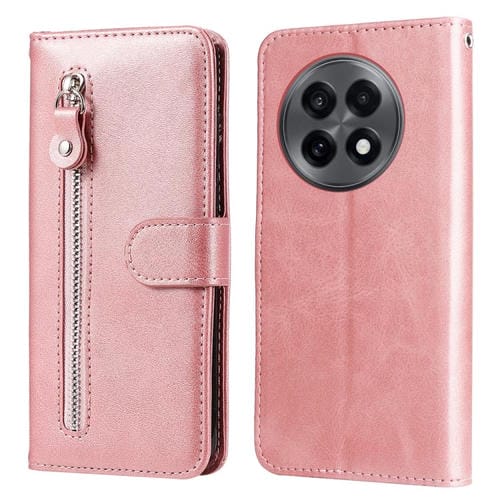 Funda de Piel Textura Becerro con Cremallera para OnePlus 13R/Ace 5/Ace 5 Pro (Oro Rosa)