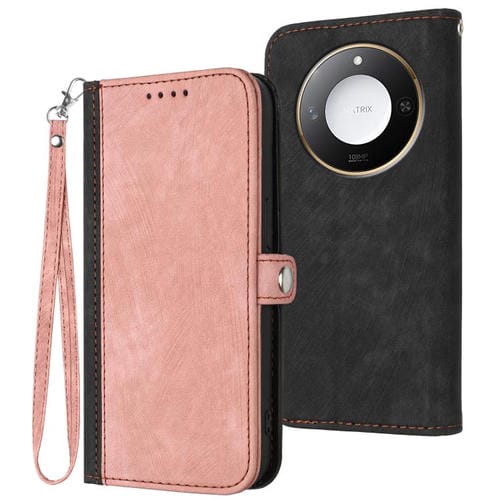Funda de Cuero para Honor X60/X9C con Correa de Mano Plegable y Hebilla Lateral (Rosa)