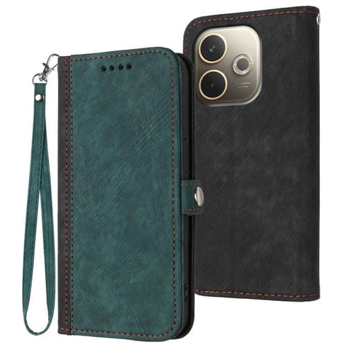 Funda de Cuero con Hebilla Lateral y Doble Pliegue para Oppo A5 Pro 5G (Verde Oscuro)