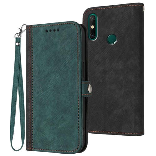 Funda de Cuero para Huawei Enjoy 20E con Correa de Mano y Hebilla Lateral Doble (Verde Oscuro)