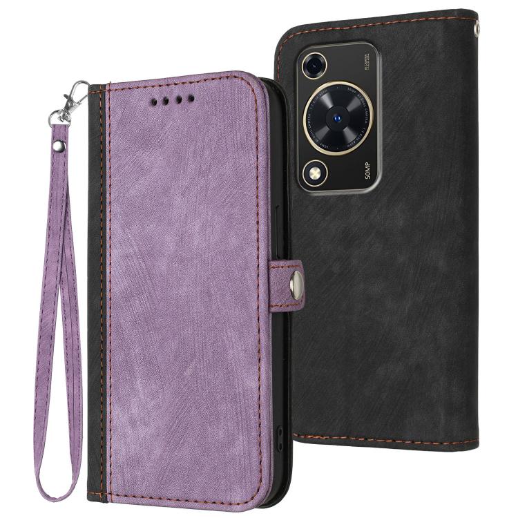 Funda de Cuero con Correa de Mano y Hebilla Lateral Doble para Huawei Enjoy 70/Nova Y72 (Morado)