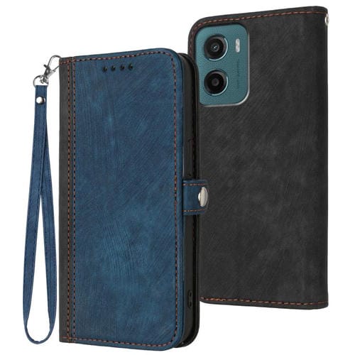 Funda de Cuero para Motorola Moto G05 con Correa de Mano y Hebilla Lateral Doble (Azul Real)
