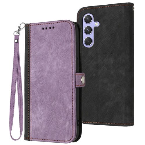 Funda para TelĂ©fono Samsung Galaxy A55 Cuero con Correa de Mano Doble Pliegue Hebilla Lateral (PĂșrpura)