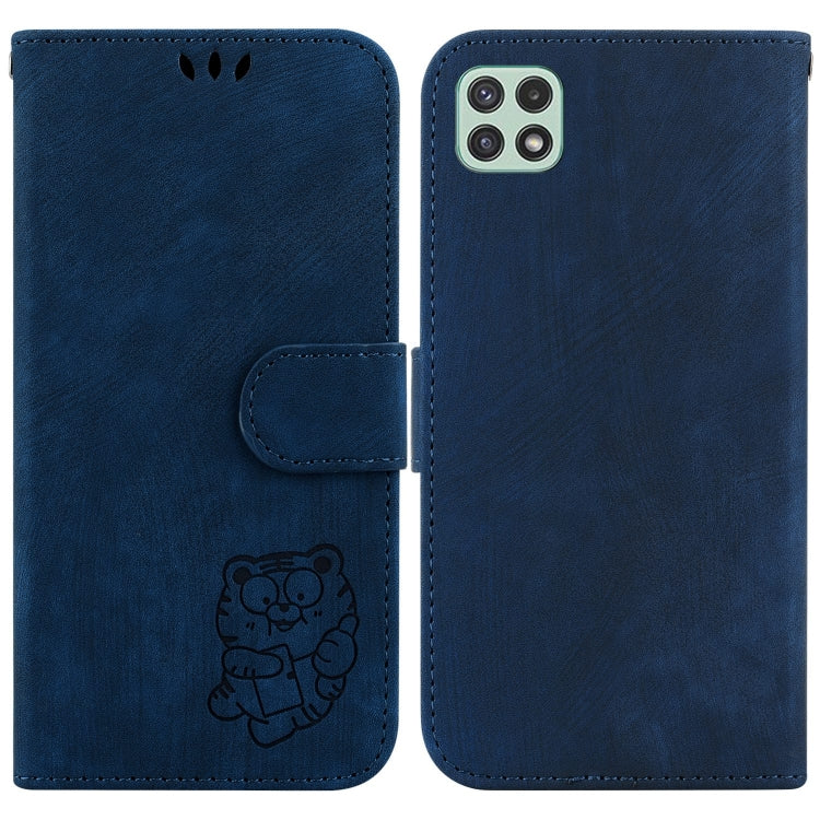 Para Samsung Galaxy A22 5G Funda de cuero con relieve Little Tiger (azul oscuro)