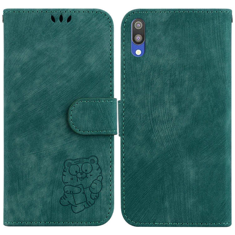 Para Samsung Galaxy A10 / M10 Funda para teléfono de cuero con relieve Little Tiger (verde)
