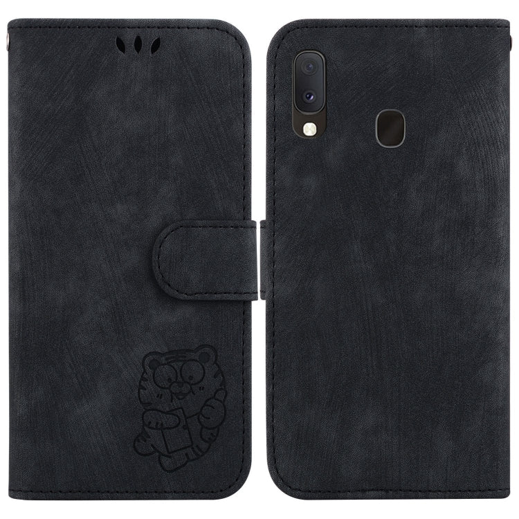 Para Samsung Galaxy A10e / A20e Funda para teléfono de cuero con relieve Little Tiger (negro)