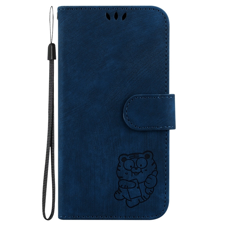 Para Samsung Galaxy A53 5G Funda para teléfono de cuero con relieve Little Tiger (azul oscuro)
