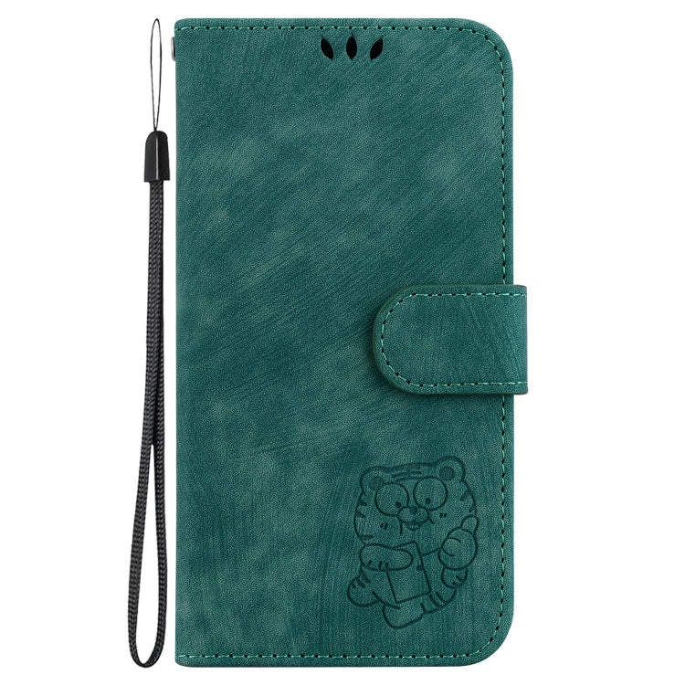 Para Samsung Galaxy M23 / F23 Funda para teléfono de cuero con relieve Little Tiger (verde)