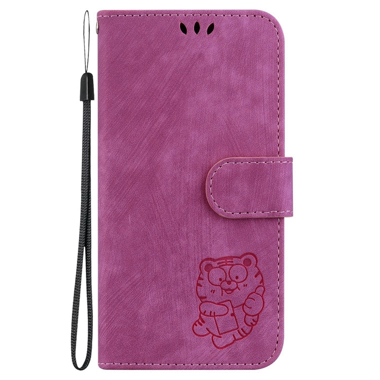 Para Samsung Galaxy M30s / M21 Funda para teléfono de cuero con relieve Little Tiger (rojo rosa)