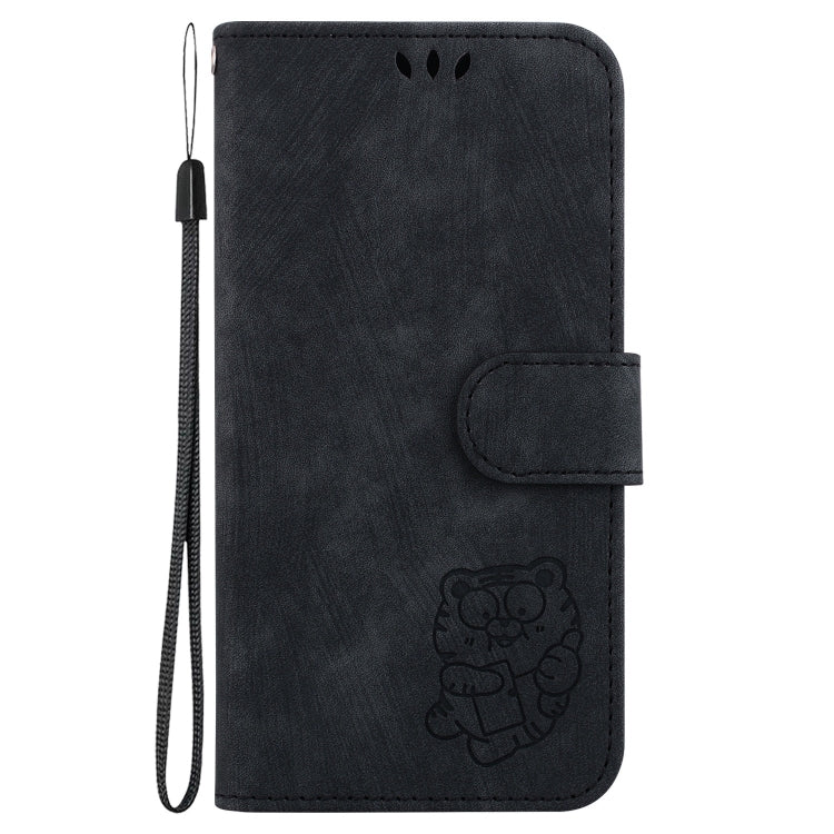 Para Samsung Galaxy A03s EU 166,5 mm Funda para teléfono de cuero con relieve Little Tiger (negro)
