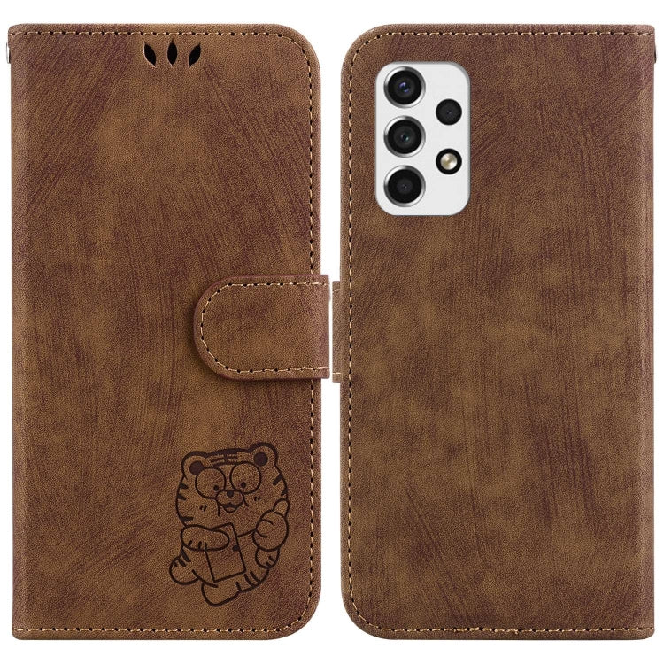 Para Samsung Galaxy A23 Funda de cuero con relieve Little Tiger (marrón)