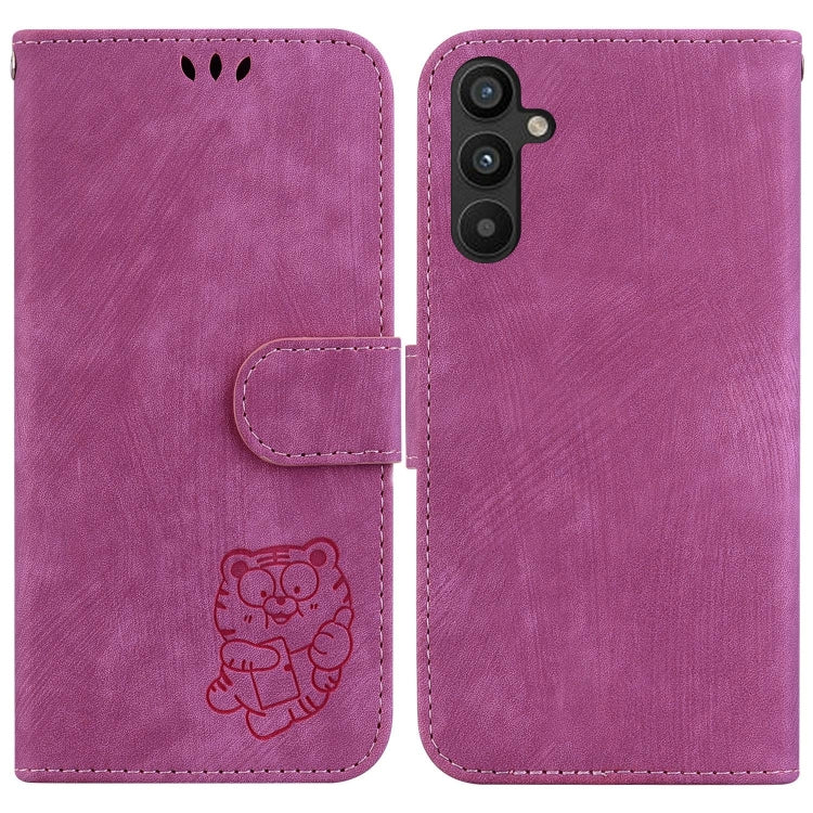 Para Samsung Galaxy A34 5G Funda para teléfono de cuero con relieve Little Tiger (rojo rosa)