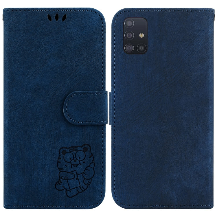Para Samsung Galaxy A51 5G Funda de cuero con relieve Little Tiger (azul oscuro)