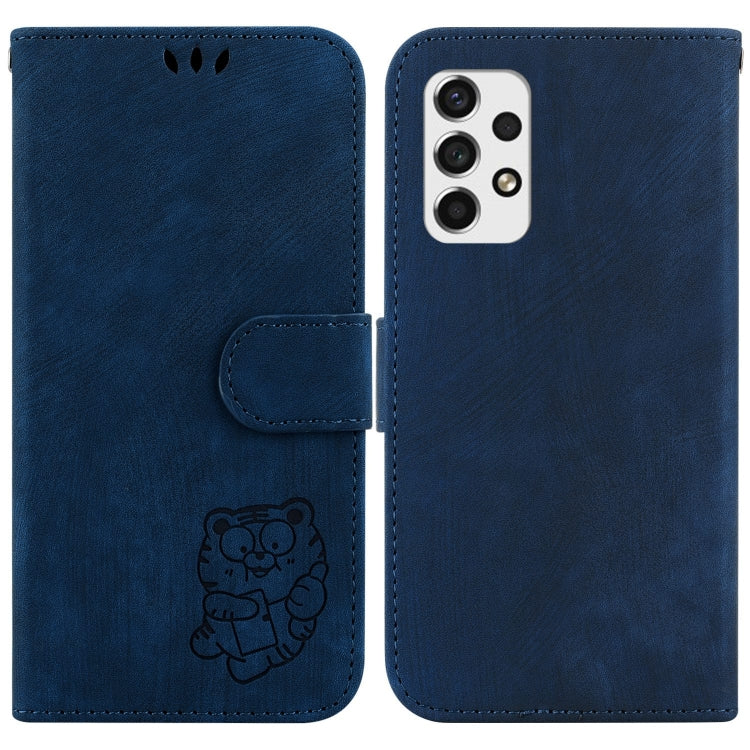 Para Samsung Galaxy A52 4G / 5G Funda para teléfono de cuero con relieve Little Tiger (azul oscuro)
