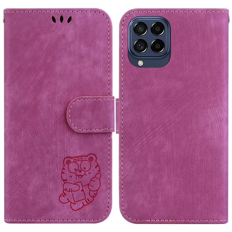 Para Samsung Galaxy M33 5G Funda para teléfono de cuero con relieve Little Tiger (rojo rosa)