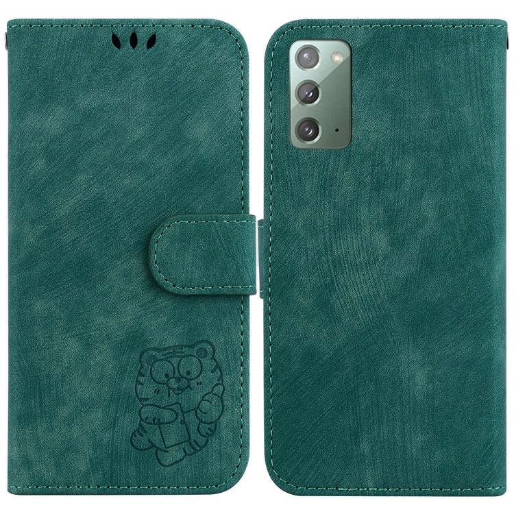 Para Samsung Galaxy Note20 Estuche para teléfono de cuero con relieve Little Tiger (verde)