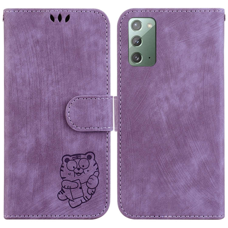 Para Samsung Galaxy Note20 Funda de cuero con relieve Little Tiger (púrpura)