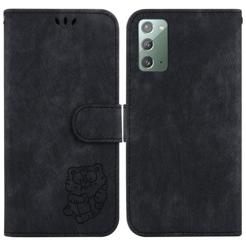 Para Samsung Galaxy Note20 Estuche para teléfono de cuero con relieve Little Tiger (negro)