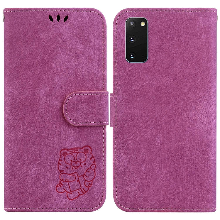 Para Samsung Galaxy S20 Funda de cuero con relieve Little Tiger (rojo rosa)