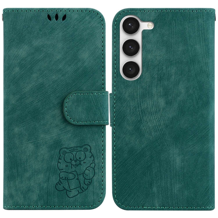 Para Samsung Galaxy S23 5G Funda de cuero con relieve Little Tiger (verde)