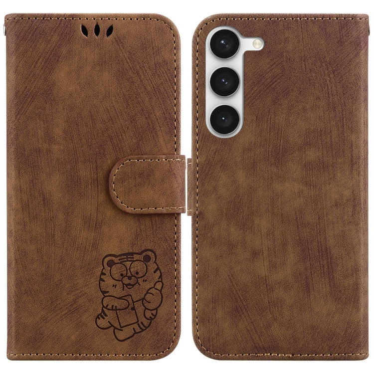 Para Samsung Galaxy S23 + 5G Funda de cuero con relieve Little Tiger (marrĂłn)