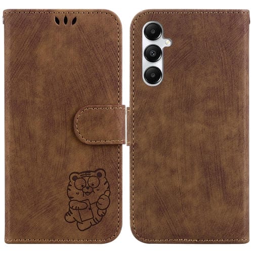 Funda de Cuero Samsung Galaxy A05S Little Tiger con Relieve (MarrĂłn)