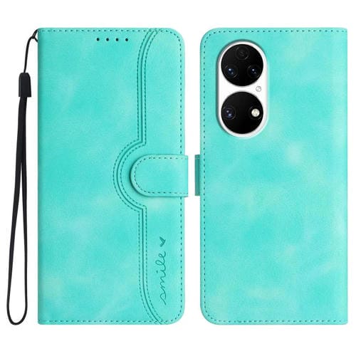 Funda de Piel Sintética con Diseño de Corazón para Huawei P50 (Azul Claro)