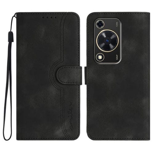 Funda de Piel para Huawei Nova Y72 con Diseño de Corazón (Negra)