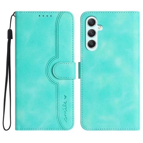 Funda para Samsung Galaxy A35 Cuero SensaciĂłn de Piel PatrĂłn de CorazĂłn (Azul Claro)