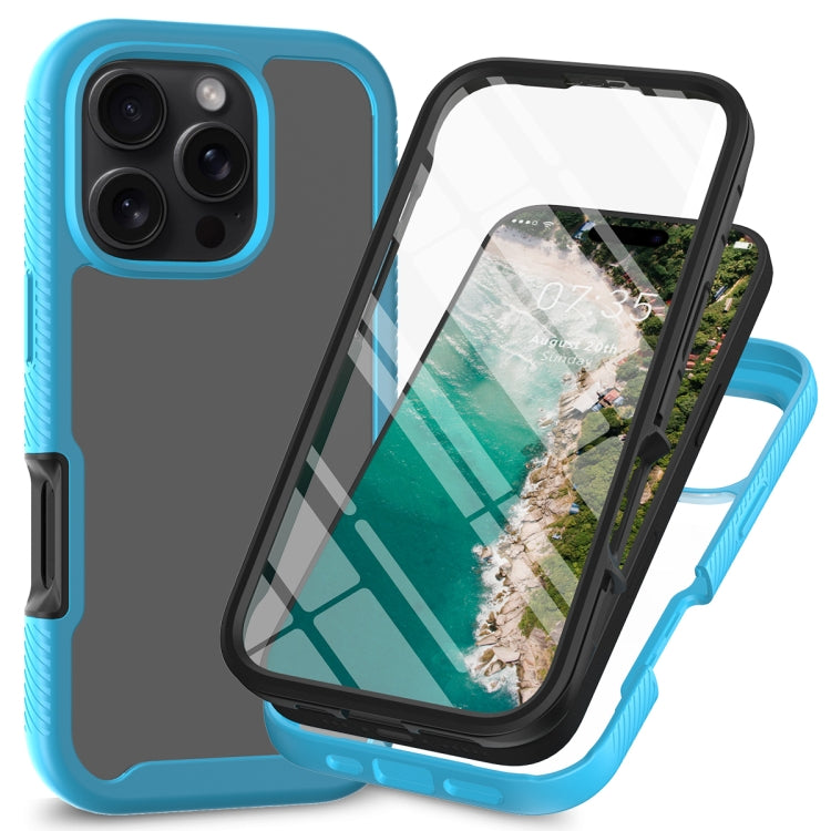 Funda para iPhone 16 Pro Max Carcasa PC y TPU Color Sólido Starry Sky Película Pet (Azul Cielo)