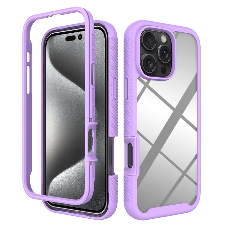Funda para iPhone 16 Pro Max TPU Transparente PC a Prueba de Golpes Diseño Cielo Estrellado (Morado)