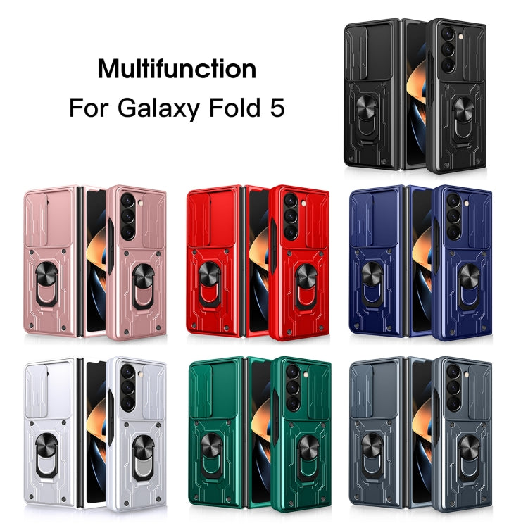 Para Samsung Galaxy Z Fold5 Sliding Camshield TPU + PC Funda para teléfono con soporte (negro)