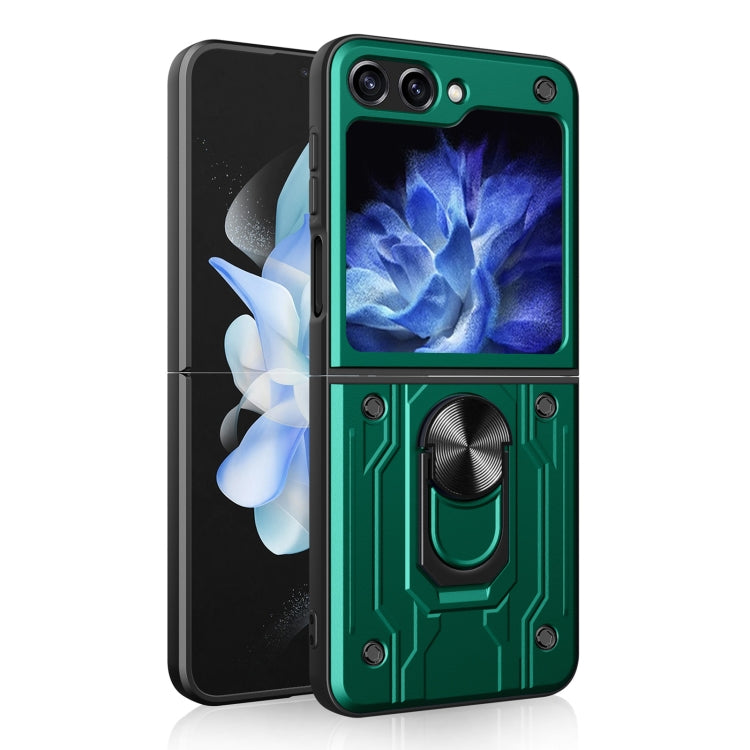 Para Samsung Galaxy Z Flip5 Funda para teléfono con soporte magnético TPU + PC (verde oscuro)