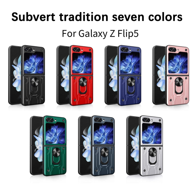 Para Samsung Galaxy Z Flip5 Funda para teléfono con soporte magnético TPU + PC (verde oscuro)
