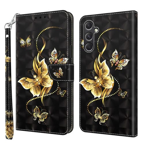 Funda para Samsung Galaxy A55 5G Cuero Pintada 3D Mariposa Golondrina Dorada