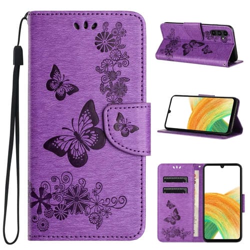 Funda para TelĂ©fono Samsung Galaxy A35 Cuero con Tapa en Relieve de Mariposa (PĂșrpura)
