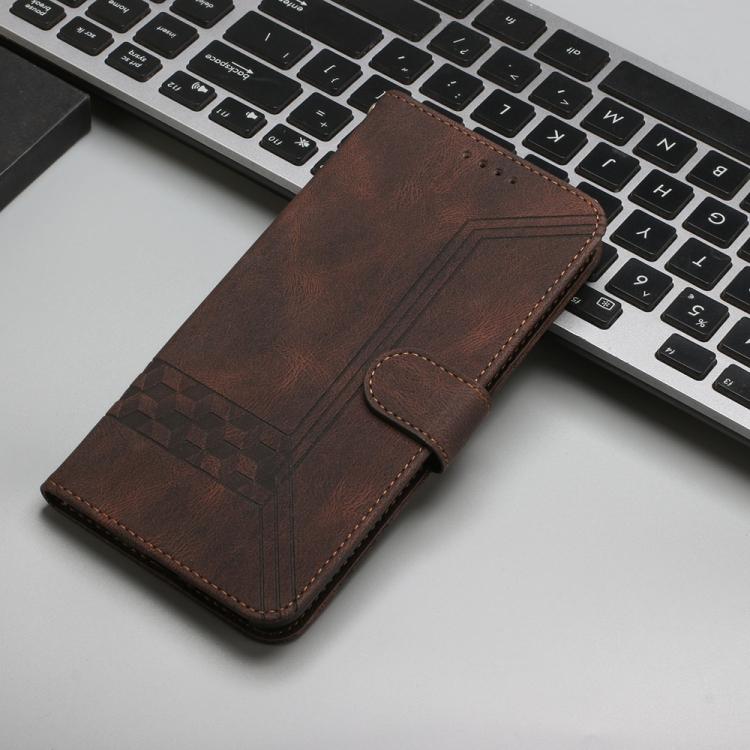 Funda de Cuero con Tapa y Tacto de Piel Cúbica para Huawei P60/P60 Pro (Marrón)