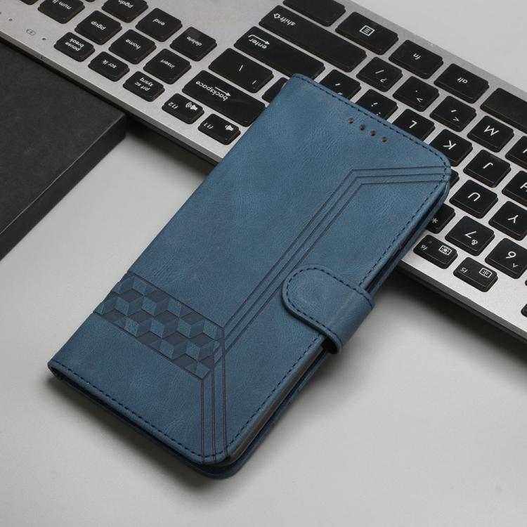 Funda de Cuero con Tapa Cúbica para Huawei Enjoy 50 y Nova Y70 (Azul)