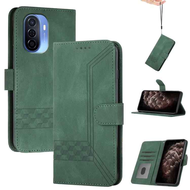 Funda de Cuero con Tapa Cúbica para Huawei Enjoy 50/Nova Y70 (Verde)